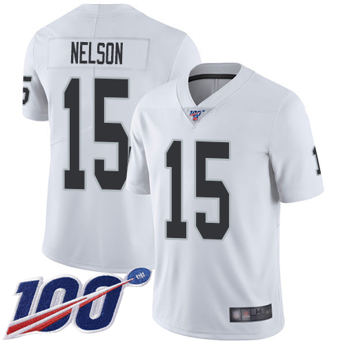 Men Oakland Raiders Limited White J J Nelson Road Jersey NFL Football 15 100th Season Vapor Jersey